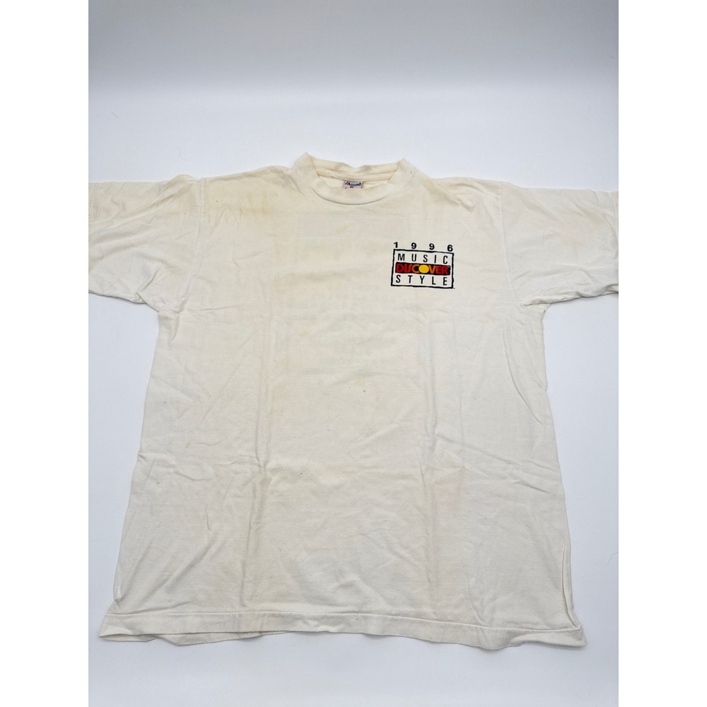Vintage 1996 Music Discover Style Accord T-Shirt XL White Cotton Heavyweight